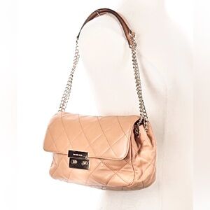 Michael Kors Sloan quilted leather shoulder crossbody bag tan beige large